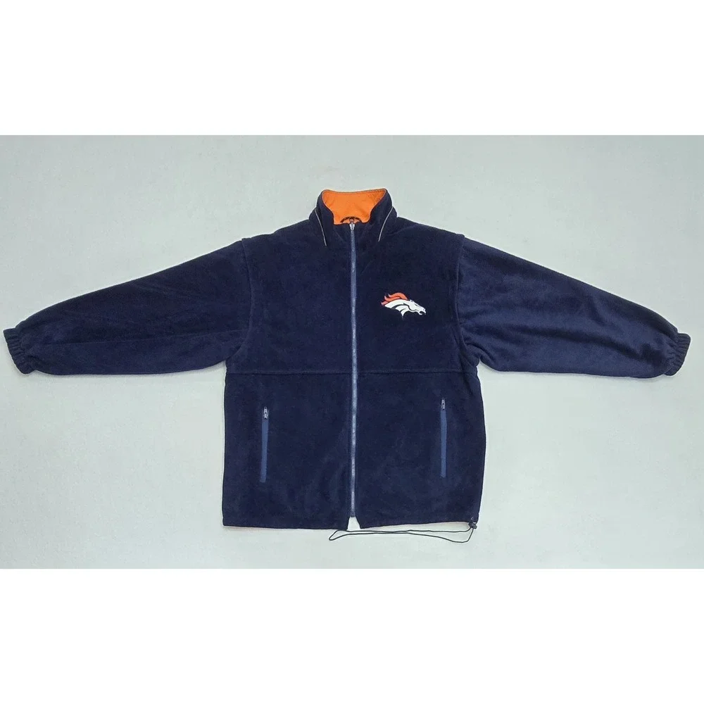 Denver Broncos Reversible Jacket Vest Zip Off Sleeves Navy Orange Mens XL